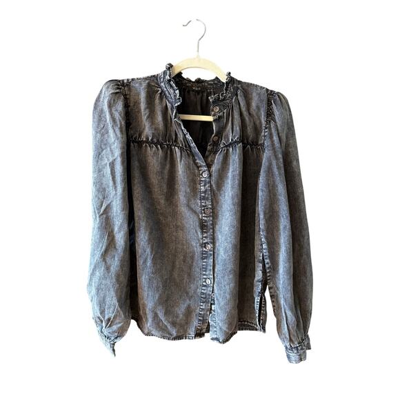 Rails Camille Acid Wash Jean puff sleeve blouse XS - Picture 7 of 13